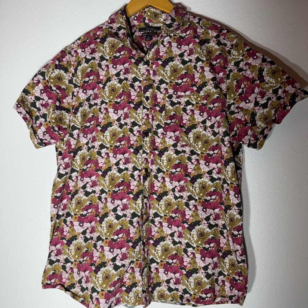 Marc Anthony Slim Fit Men's Short Sleeve Floral Button-Up Shirt Blue Size XL
